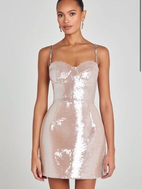 NADINE MERABI Blush Sequin Bustier Mini Dress